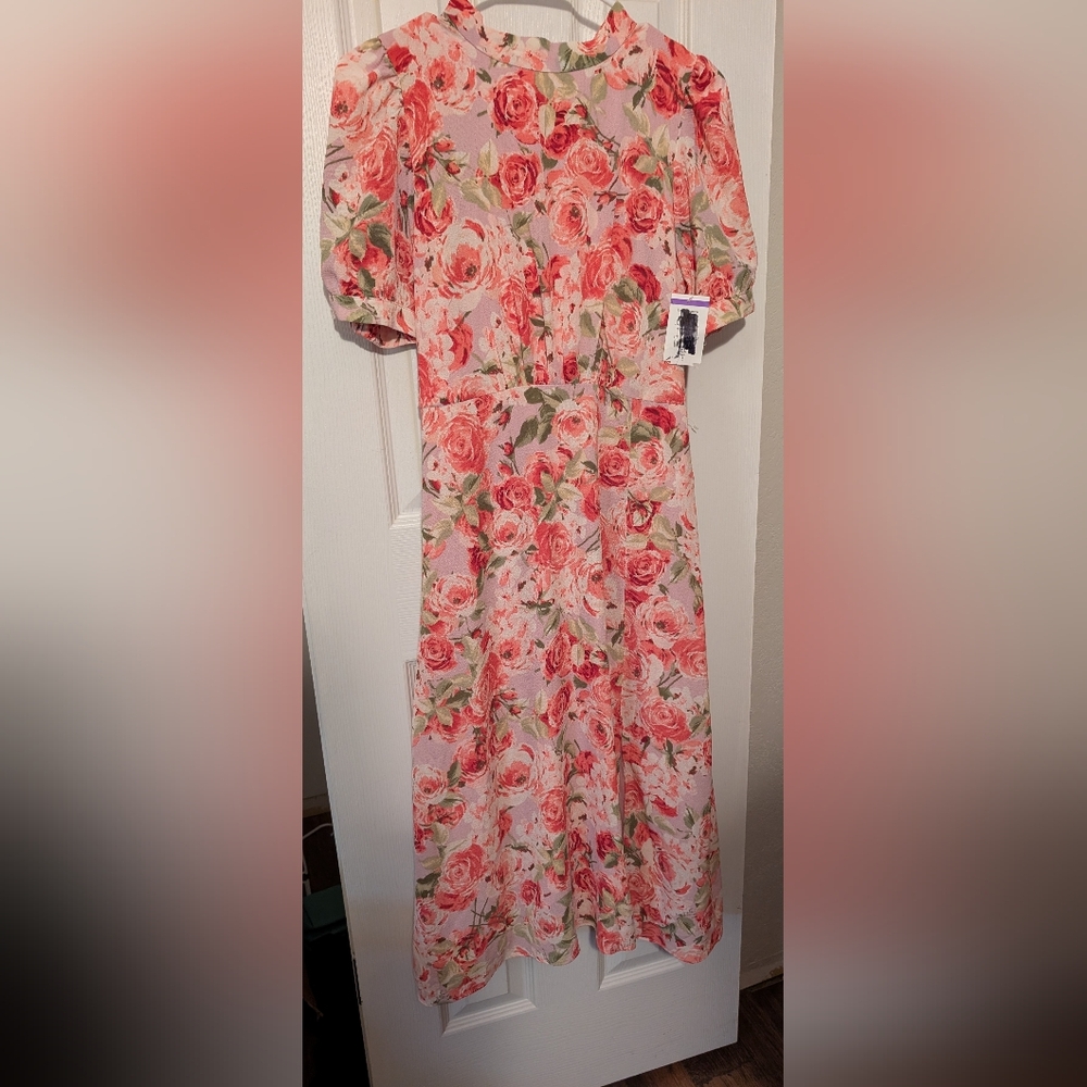 Julia Jordan Pink Orange Puff Sleeve Sundress